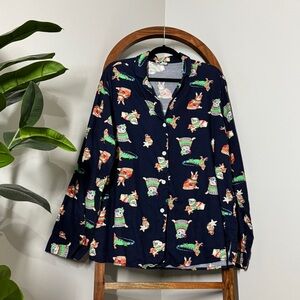 Old Navy XL TALL Blue Dog Christmas Holiday Flannel Pajama Sleep Lounge Top